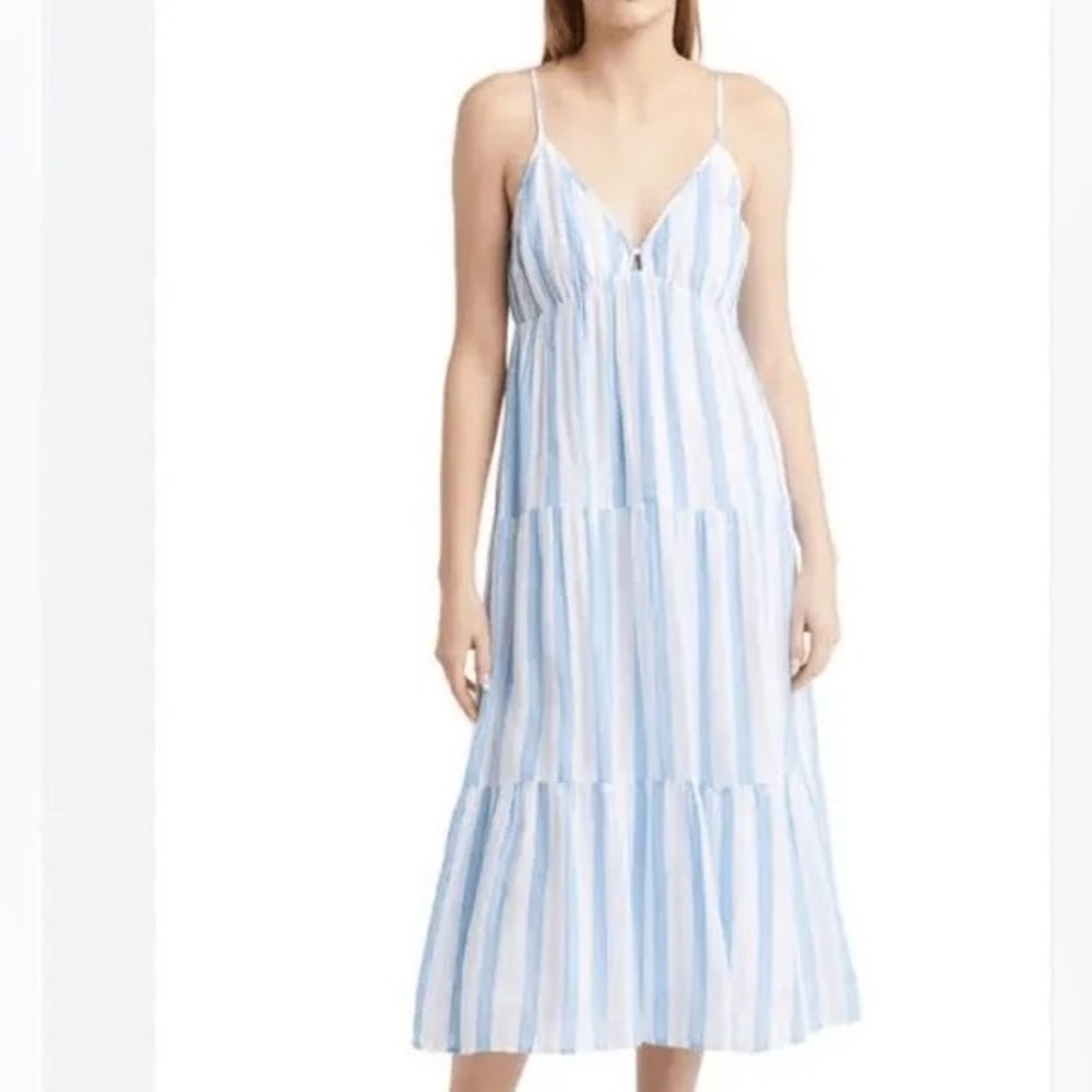 Rails Blue and White Striped Midi Dress